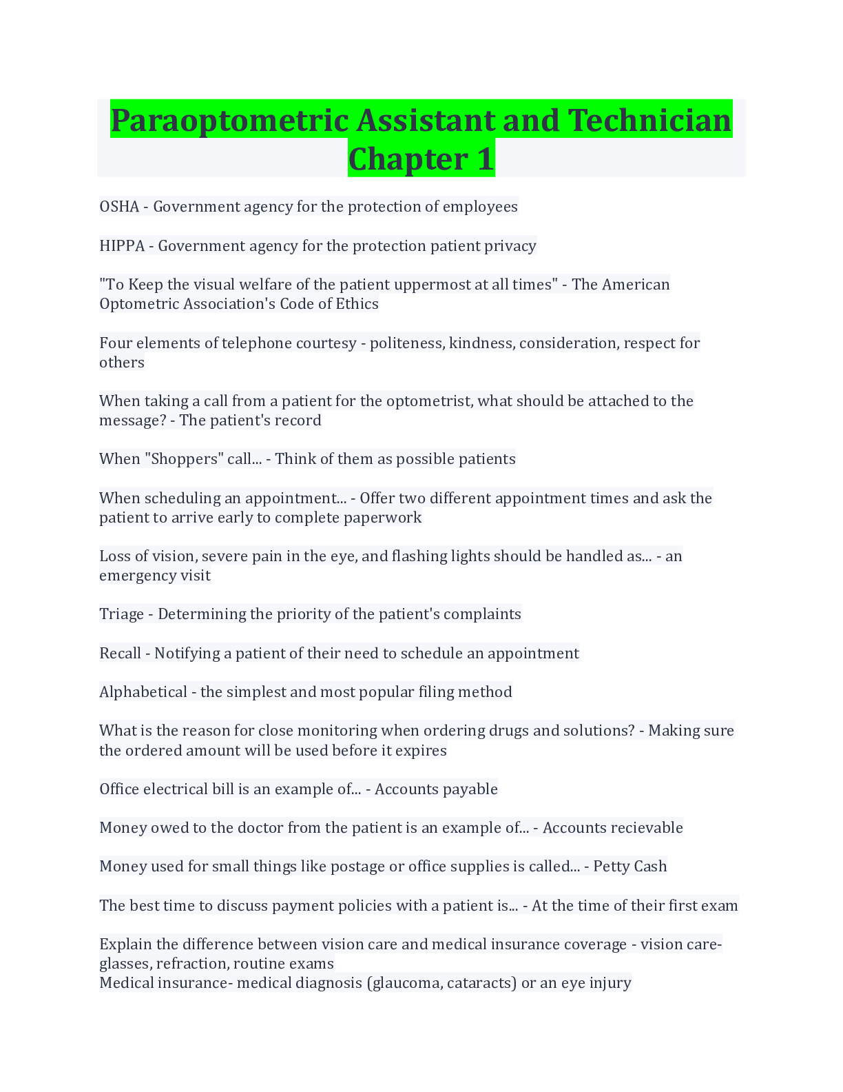 Preview image for Paraoptometric Assistant and Technician Chapter 1